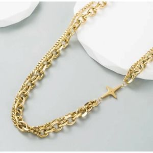 Gold Stainless Steel Star Necklace  Chunky Chain Layered Statement Jewelry